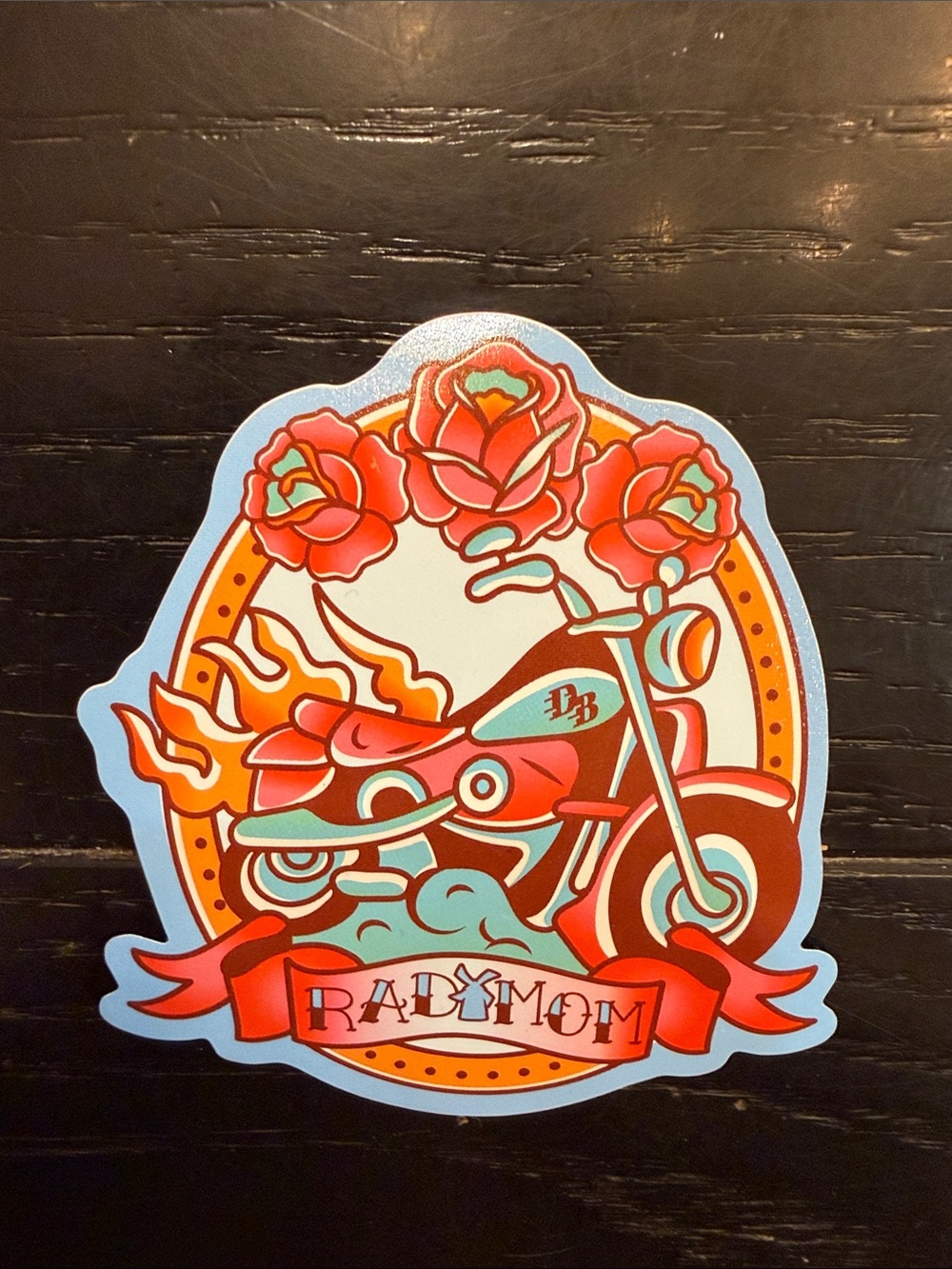 Dutch Bros Red & Teal Rose Motorcycle Sticker